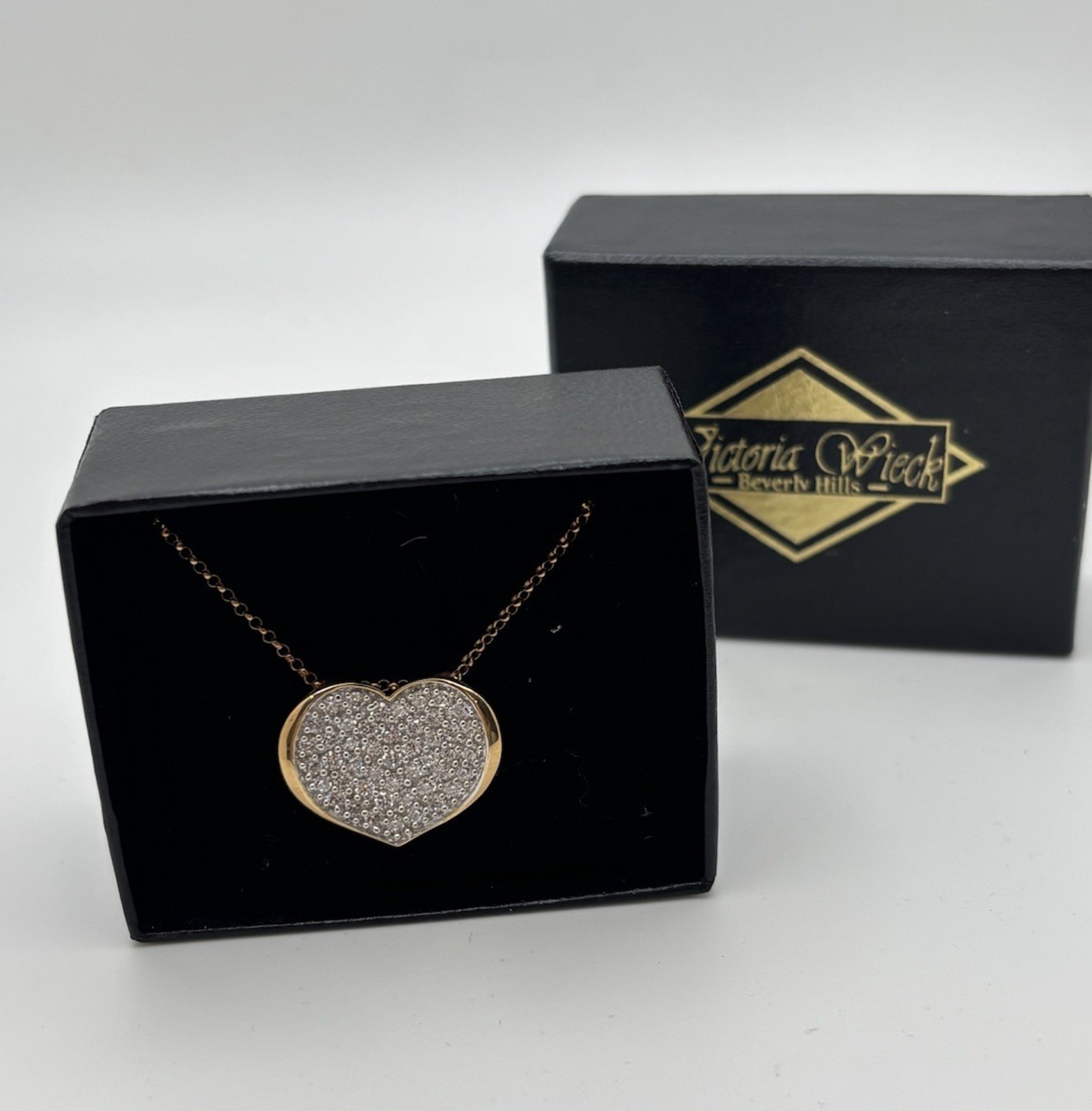 Victoria Wieck 14k Yellow Gold Cz Pave Concave Heart Necklace New In Box